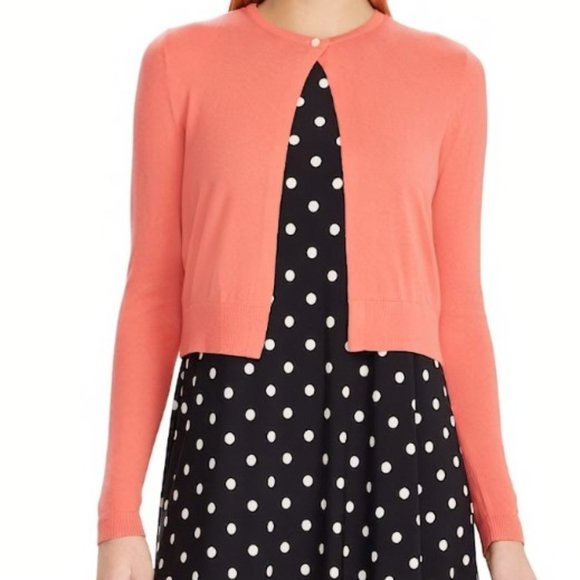 Chaps Coral Cropped Long Sleeve Cardigan-XS - Picture 2 of 6